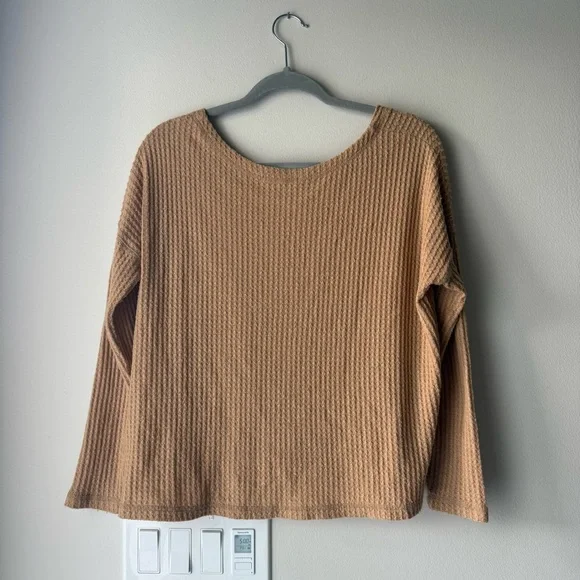 American Eagle Waffle Knit Long Sleeve Button-Up Top - Picture 5 of 5